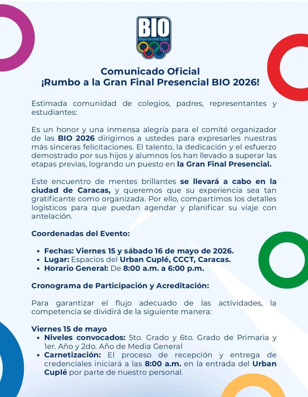 «Rumbo a la Gran Final BIO 2026»